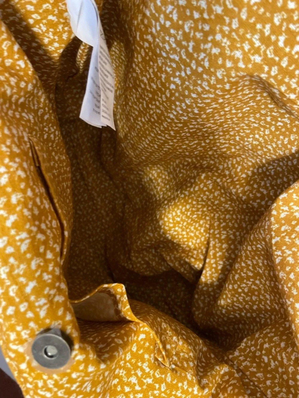 Prana Mustard Yellow Patterned Tote with Brown Straps